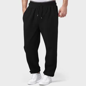 Pantalons pour hommes Pantalons de survêtement doublés en polaire pour hommes Large jambe droite Bas Sweat Joggers Entraînement Taille haute Fitness