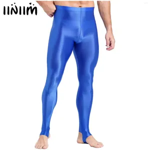 Pantalones para hombres hombres brillantes medias medias leggings altas cintura elástica entrenamiento de gimnasio control de abdomino compresión deportiva