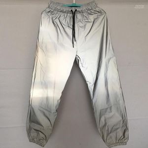 Heren broek heren grijze reflecterende broek training dance boys potlood mannelijke traagvoering