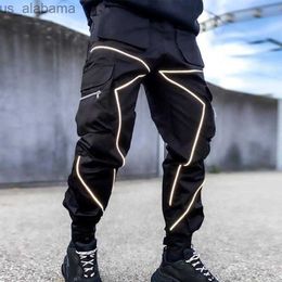 Pantalons pour hommes Hommes Hip-Hop Cargo Pantalon Mode Hommes Jogger Brillant Salopette Homme Lumineux Crayon Pantalon 240308