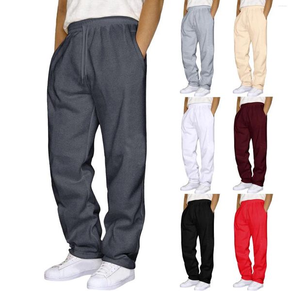 Pantalones para hombres Hip Hop para hombre Casual Color Sólido Pista Puño Lace Up Entrenamiento con bolsillo Ajuste suelto Senderismo