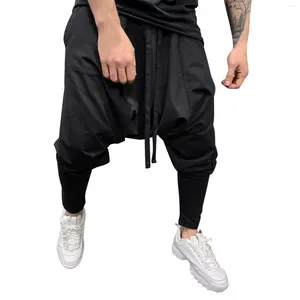 Herenbroeken Heren Hip Hop Trend Losse Effen Kleur Harlan Cropped Broek Straatsport Casual Drop-Crotch Voor Man Ropa Hombre