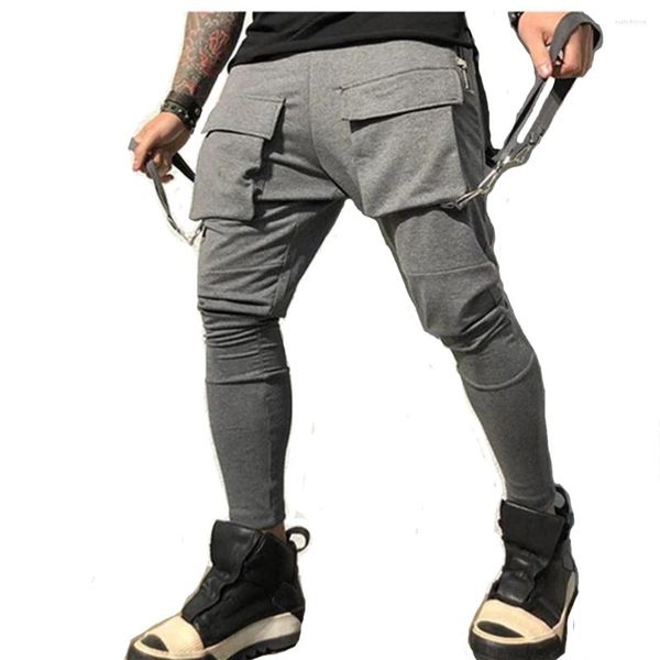 Pantalons pour hommes Pantalons Hip Hop Pantalons de survêtement en coton Joggers Chaîne Casual Slim Sport Entraînement Gris Entraînement Fitness Grandes poches Cargo