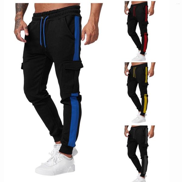 Pantalones para hombres Hiphop para hombre Pierna recta con cordones Empalmado Color sólido Entrenamiento para correr