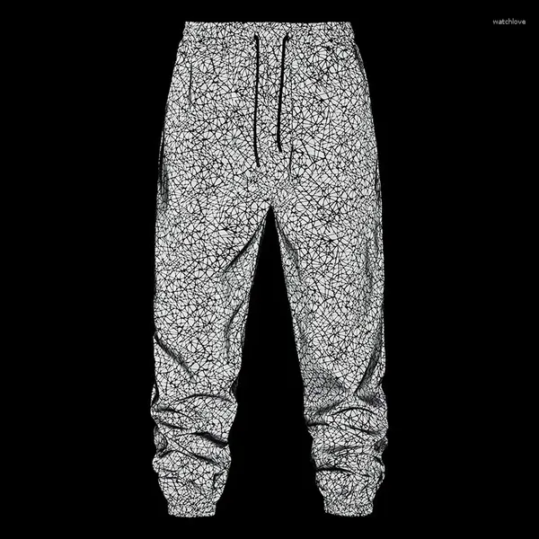 Pantalones para hombres para hombre líneas intrincadas reflectantes jogger sweapants harajuku hip hop danza fluorescente noche deportiva festival rave pantalones