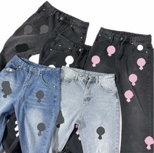 Pantalons pour hommes Mens Jeans Designer Make Old Washed Chrome Straight Pantalons Heart Prints Femmes Hommes Long Style