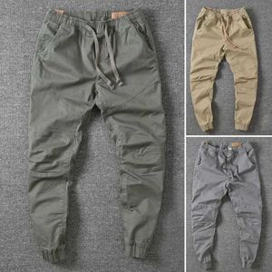 Herenbroeken heren jeans/broek hoge taille lading broek vaste kleur geborsteld casual vintage gesneden broek dagelijkse kledingl2404