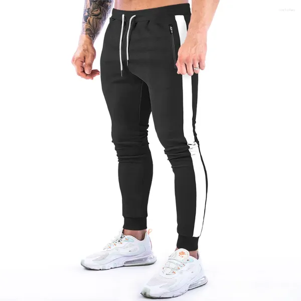 Pantalons pour hommes Hommes Jogging Zipper Bottoms Entraînement quotidien Coton Survêtements Pantalons de survêtement Gym Side Rayé Skinny Running Pantalon décontracté