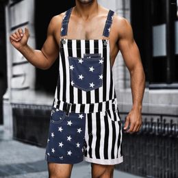 Heren broek heren jumpsuit zomer modieuze onafhankelijkheid dag vlag gedrukte sport camisole casul fuzzy knie lengte broek 2024