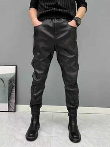 Pantalon pour hommes pantalon en cuir élastique taille artificiel pantalon de cuir artificiel masculin jogger zipper poche noir street street pantal