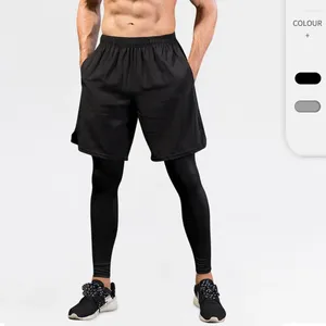 Pantalons pour hommes Leggings pour hommes avec shorts de compression Sports de course Pantalon long GYM Pantalon serré