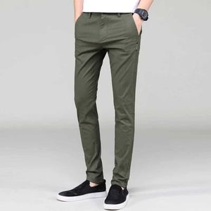 Herenbroeken Heren Lichtgewicht Casual broek Ultradunne slanke Fit Classic Straight Summer Pure Cotton Jogger Army Green Elastische Mens Q240429