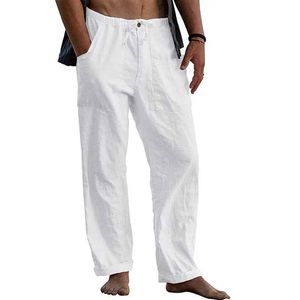 Pantalon masculin pour hommes lâches de coton décontracté pantalon de poche à cordon de coton Q240429