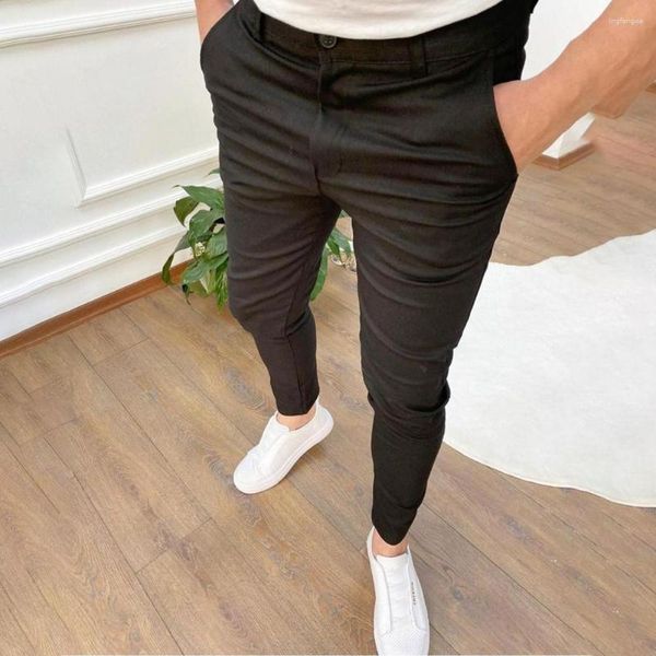 Pantalones de hombre para hombre, pantalones formales de oficina de negocios, ajustados, informales, elásticos