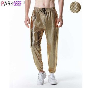 Pantalones para hombres Mens Metallic Shiny Gold Fish Scales Jogger Sweetpants 70s Disco Dance Harem Pantalones Hombres Nightclub Stage Party Streetwear Pantalones W0414