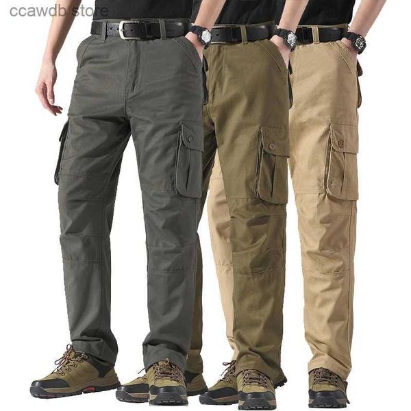 Pantalones para hombres Pantalones de carga de múltiples bolsillos para hombre Táctico Militar Camuflado Otoño Masculino Peto Relajado Ajuste de gran tamaño Pantalones de trabajo de algodón T240108