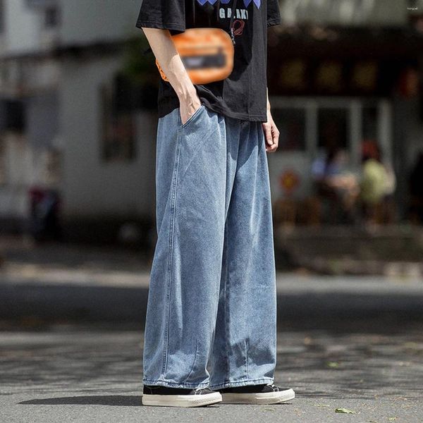 Pantalons pour hommes Hommes surdimensionnés Denim classique couleur unie taille élastique double poche jean pantalon large mode jeunesse streetwear