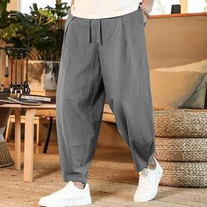 Pantalon masculin pantalon masculin coton et lin mâle d'été nouveau pantalon de couleur pure pantalon ample ample strtwear plus taille y240513