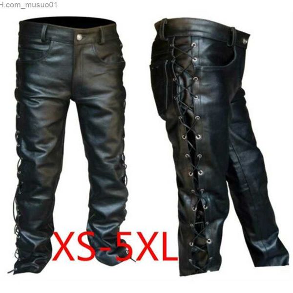 Pantalon pour hommes pour hommes Pantalons en cuir Lace Up Le cuir Pantalon Punk Black Pantal