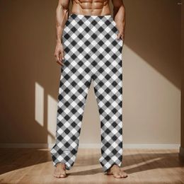 Pantalons à carreaux pour hommes, vêtements de salon décontractés, bas intéressants, en coton imprimé avec poches, grande taille