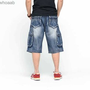 Pantalons pour hommes Hommes Plus Taille Lâche Baggy Denim Court Hommes Jeans Mode Streetwear Hip Hop Long 3/4 Capri Cargo Shorts Poche Bermuda Bleu YQ231201