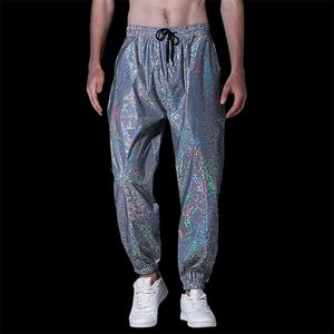 Pantalon masculin pour hommes arc-en-ciel jogger réfléchissant sweapants haruku hip hop danse fluorescent streetwear night sport pantalon décontracté 230131