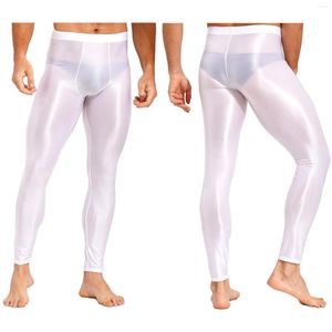 Pantalons pour hommes Mens Sexy Glossy Semi-through Skinny Leggings Pantalon Yoga Exercice Running Fitness Sports Workout Danse Costume De Natation