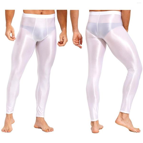 Pantalones de hombre Sexy brillante Semi-a través de mallas delgadas pantalones Yoga ejercicio correr Fitness deportes entrenamiento baile traje de baño