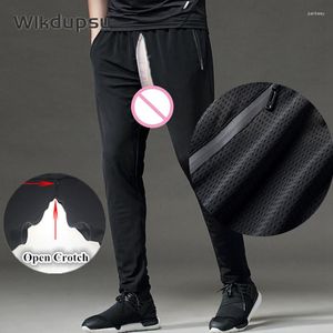 Pantalons pour hommes Hommes Sexy Invisible Double Fermetures Éclair Ouvert Entrejambe Sport Pantalon De Survêtement Respirant Courir Formation Gym Basketball Pantalon