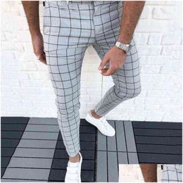 Pantalon masculin masculin smart occasionnel vêtements de mode crayon plaid mince pantalon jogger de taille moyenne pour hommes x220214 drop livraison de vêtements dhyyv