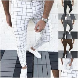 Herenbroek Heren Smart Casual Mode Kleding Plaid Potlood Dunne Mid Taille Jogger Broeken Voor Mannen Drop Delivery Apparel Dhbqa