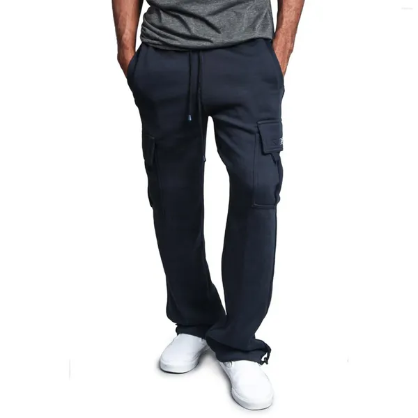 Pantalons pour hommes Hommes couleur unie cargo lâche jambe large pantalon droit élastique taille haute pantalon de sport en plein air salopette tendance pantalon de survêtement