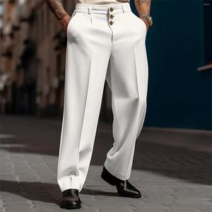 Heren broek heren vaste kleur simpel zakelijk casual rechte drie knopen suit outfits los fit buiten breedbeen