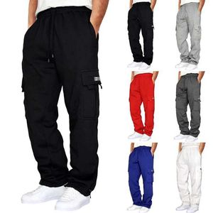 Herenbroeken heren sportbroeken geschikt voor rechte joggers in sport en straatkleding los fitting oversized drawstring broek heren multi pocket pantsL2404