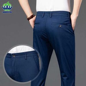 Pantalon masculin masculin stretch stripe pantalon décontracté masculin quatre saisons coton haute qualité basse formelle pantalon mode droit mâle 7 couleurs y240514