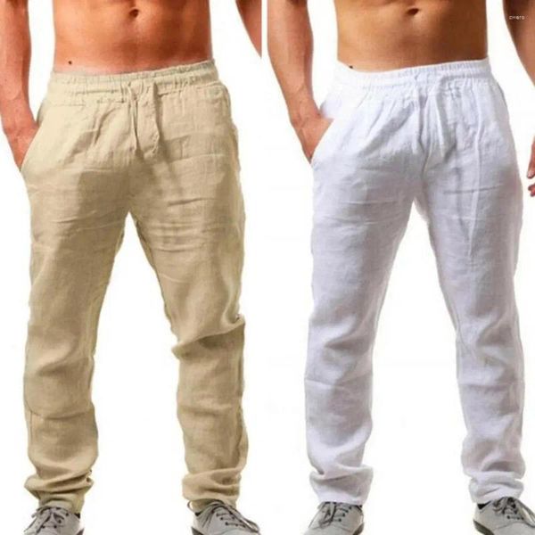 Pantalones para hombres para hombre estilo fino algodón blanco cargo masculino primavera transpirable color sólido pantalones de lino fitness streetwear pantalon homme