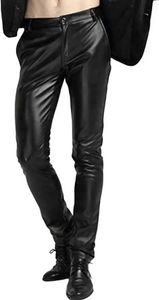 Pantalones para hombres ajustado apretado piernas rectas pU cónicas motocicleta sintética de cuero y pantalones de bicicletal2405