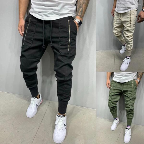 Pantalones para hombres Pantalones para hombre Casual Slack Sports Classic Figura que muestra cremallera Bolsillos de parche Elástico Smart Trendy para hombres