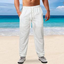 Pantalons pour hommes Hommes Rayé vertical Coton Lin Casual Cordon Taille élastique Pantalon de plage Été Mode Confort Droit