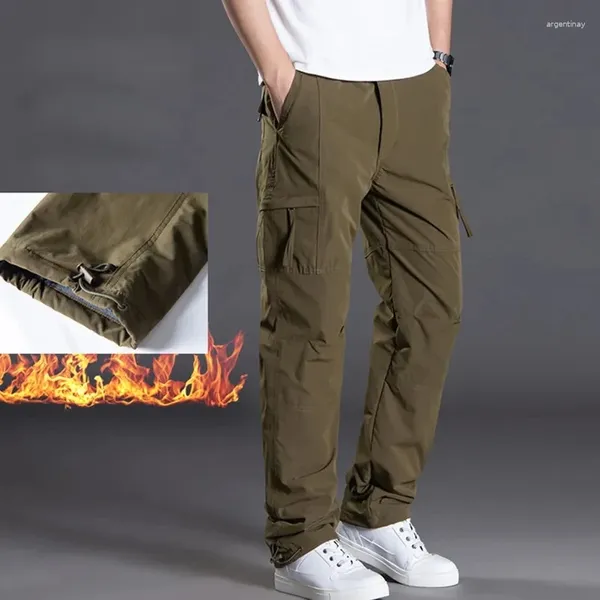 Pantalones para hombres Hombres Cálido Impermeable Senderismo Otoño Invierno Fleece Cargo Multi Bolsillo Militar Escalada Pantalones Trabajo al aire libre