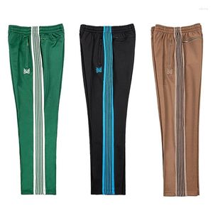 Pantalon en maille pour hommes et femmes, pantalon de survêtement avec aiguilles AWGE, vêtements pour femmes, rayures marron, Orange, brodé papillon, Y2k