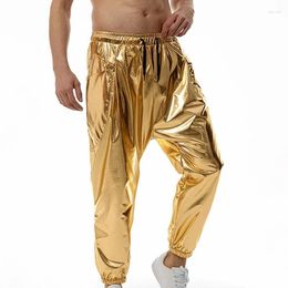 Pantalon de jogging métallique pour hommes, cordon de serrage brillant, taille élastique, couleur unie, survêtement d'entraînement athlétique avec poches, pantalon Long