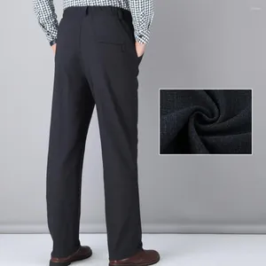 Pantalons pour hommes Pantalons pour hommes d'âge moyen Pantalon d'hiver Costume de couleur unie avec taille haute élastique Doublure en polaire épaissie Coupe-vent