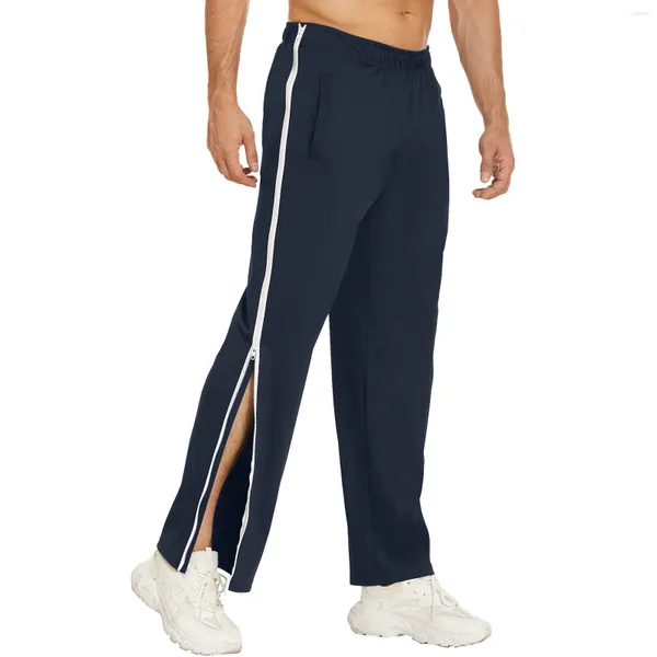 Pantalons pour hommes taille moyenne hommes pantalons de survêtement ceinture élastique poches pantalons de sport épissage couleur jambe large fermeture éclair latérale basket-ball