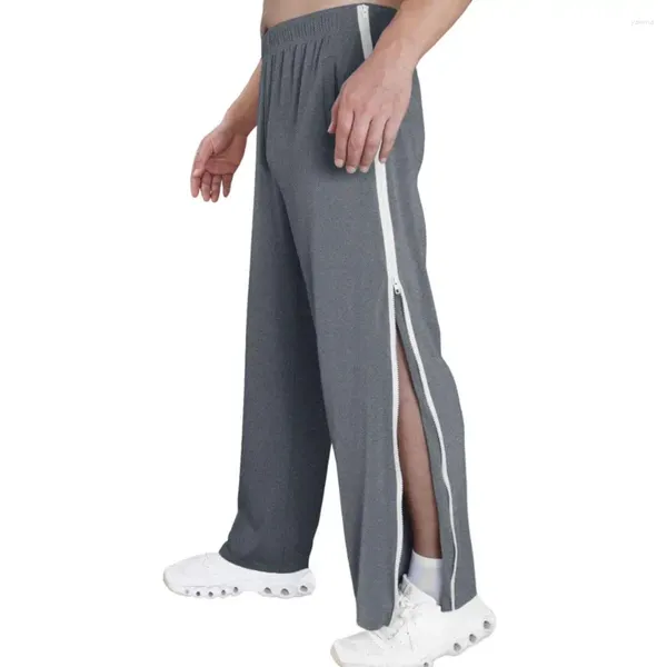 Pantalons pour hommes mi-hauteur hommes pantalons de survêtement ceinture élastique poches épissage couleur jambe large fermeture éclair latérale déchirer basket-ball
