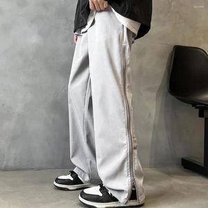 Pantalon pour hommes taille moyenne doublure en polaire épaisse doublé pantalon cargo à jambes larges avec fermeture à glissière au dos