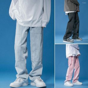 Herenbroek mid-rise ritsknop zakken stevige kleur mannen jeans hiphop rechte breedbeen denim losse mannelijke broek