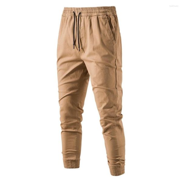 Pantalones de hombre Cintura media Lápiz Bolsillo con cordones Primavera y verano Monos casuales Transpirable Juventud Color sólido
