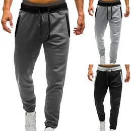 Pantalon pour hommes taille moyenne solide décontracté jogging sport avec poches pantalon ample élastique