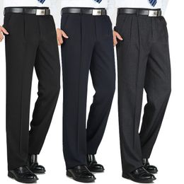 Pantalons pour hommes Pantalons décontractés pour hommes d'âge moyen Printemps Automne Costume ample Hommes Solid Plissé laver et porter Pantalon habillé Taille 2944 230307